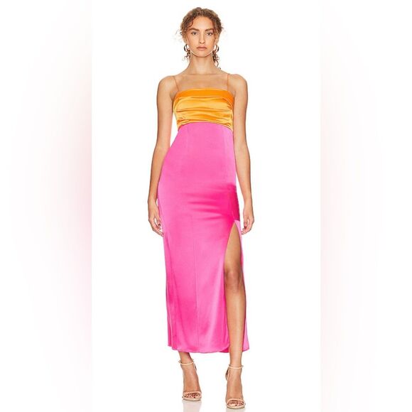 Alice + Olivia Dresses & Skirts - Alice & Olivia - Lilly’s Slit Midi Dress in Orange and Candy - NWT Size 0